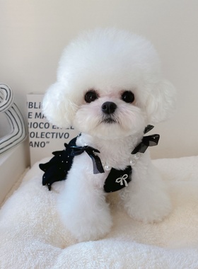 黑色珍珠钻裙闪钻百褶裙宠物猫狗衣服棉蝴蝶结公主吊带裙泰迪比熊