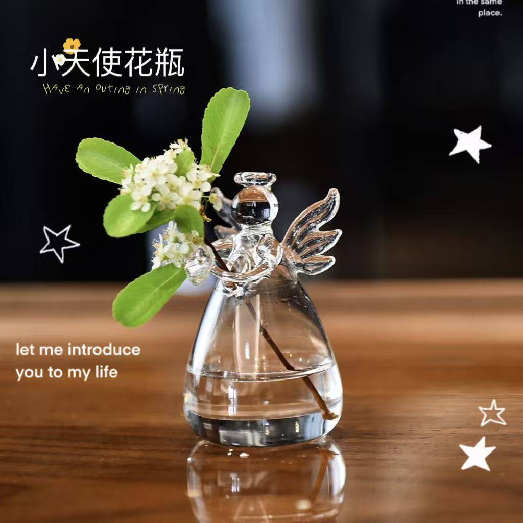 北欧简约风格天使玻璃水培花瓶家居客厅卧室装饰品摆件