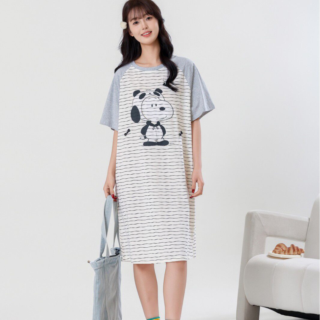 2026玉白菜8022睡裙夏女款带胸垫条纹甜美可爱睡衣少女家居服裙子