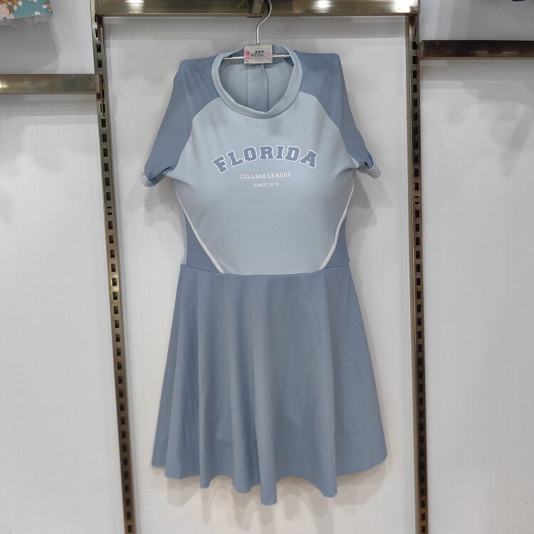 开心缘游泳衣女士连体裙子短袖运动款保守少女泳池学习泳装 A0376