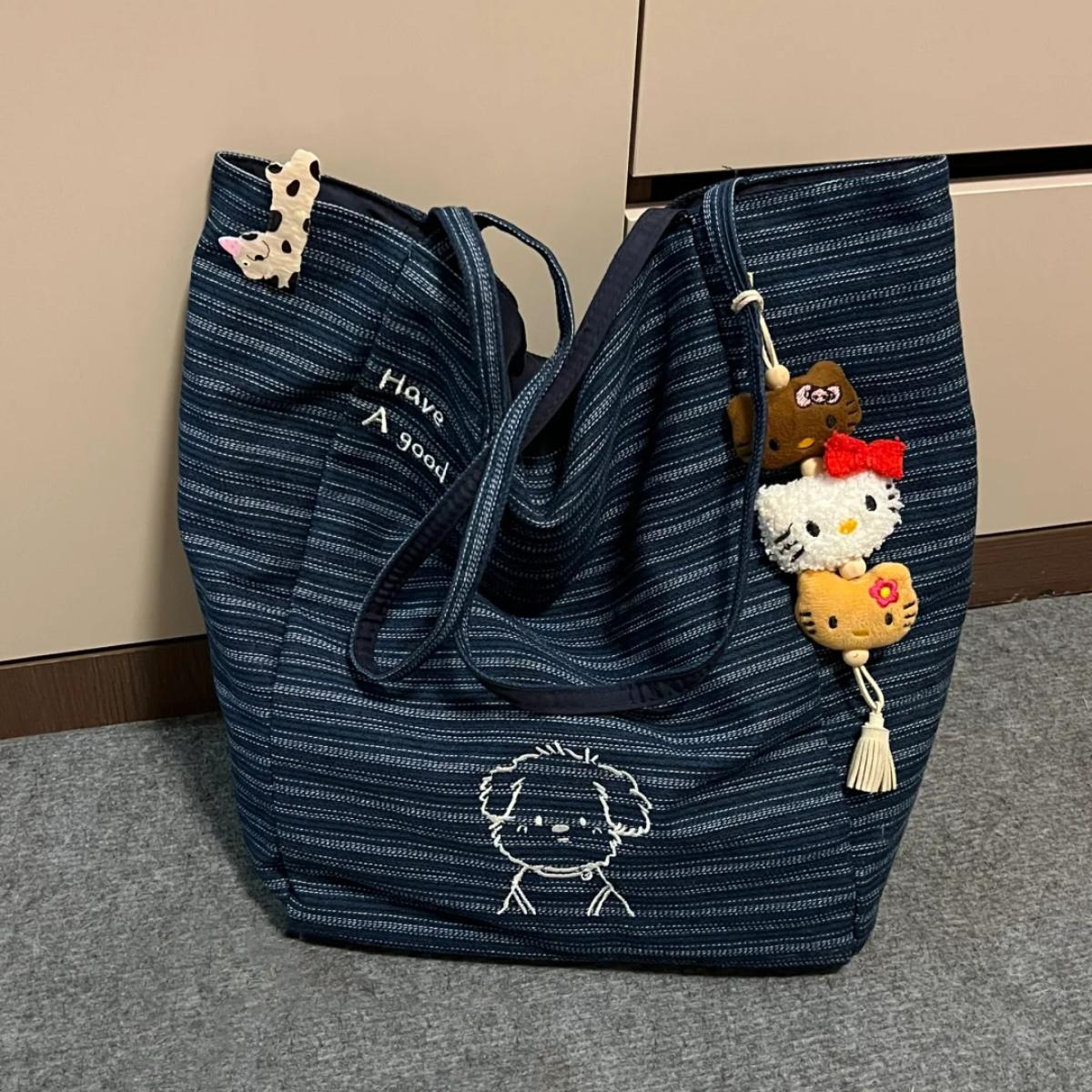 日本正品休闲条纹帆布包