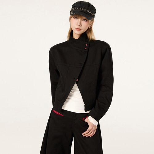 超酷！暗黑新中式红黑短款外套