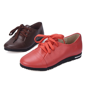 2021秋新粗跟单鞋 37牛皮Scenic 红色女低跟内增高鞋 中跟小皮鞋