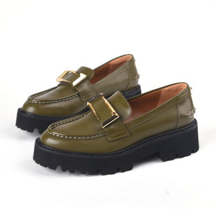 女厚底皮鞋 Rosa金属扣乐福浅口单鞋 墨绿 37恋尚萝莎Linea 牛皮35