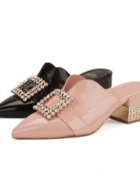 35 牛漆皮 shellys英国 粉色晚风尖头高跟鞋设计感凉鞋法式凉拖鞋