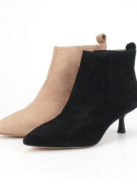 全羊皮So`amiu 欧洲站瘦瘦小跟女低筒短靴凡尔赛优雅浪漫气质尖头