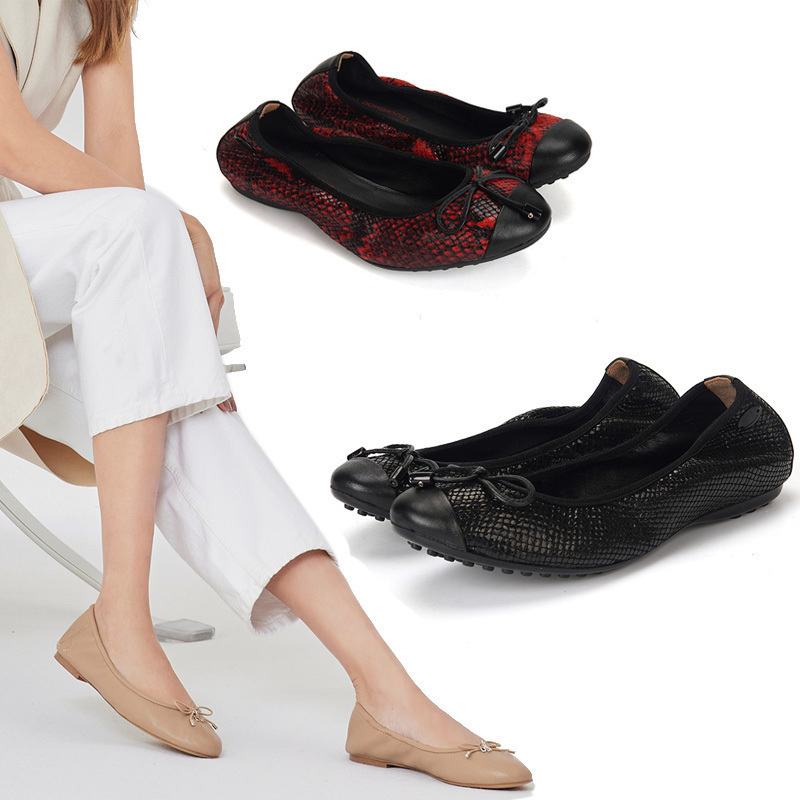 西班牙时尚品牌平底甜心真皮蛇纹