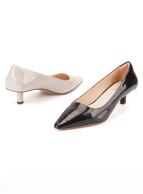 牛漆皮shellys英国 中跟鞋女秋新气质尖头浅口艺术细跟单鞋OL上班