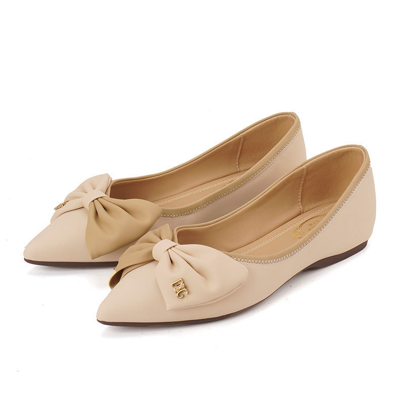36-39猪皮里BABORUR专柜女蝴蝶结船鞋平底浅口单鞋软底飘鞋孕妇鞋