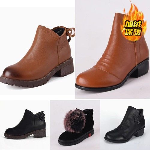 头层牛皮ZUSE棕色女加绒保暖短靴