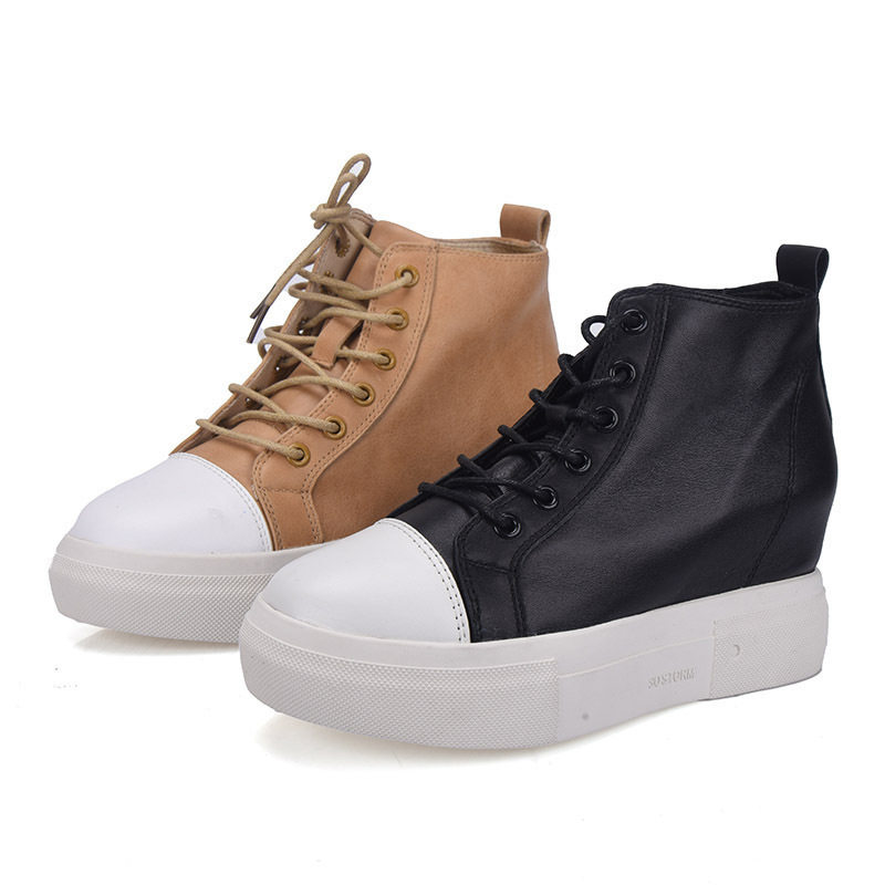 37头层牛皮ZUSE女新款坡跟白底老爹运动松糕高帮厚底内增高短靴,女鞋,高帮鞋,淘宝优惠券,粉丝福利购,淘宝优惠卷