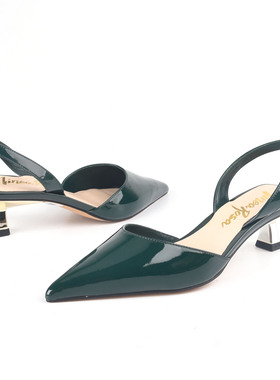 牛漆皮34-39恋尚萝莎Linea Rosa墨绿色 尖头平底浅口单鞋中跟真皮