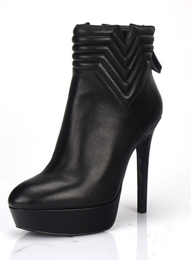 34-38头层牛皮SSU靴子女红色短靴超高跟鞋尖头细跟性感高跟瘦瘦靴