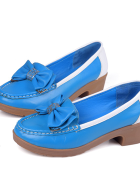 头层牛皮 蓝色牛筋鞋底 ZUSE低跟单鞋老太太妈妈鞋软底中低跟女鞋