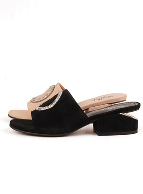 35头层羊皮 shellys 水钻异形粗跟女露趾水钻防滑时尚优雅凉拖鞋