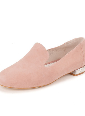 39羊皮 shellys英国 粉色温柔甜美乐福鞋一脚蹬春女深口平底单鞋