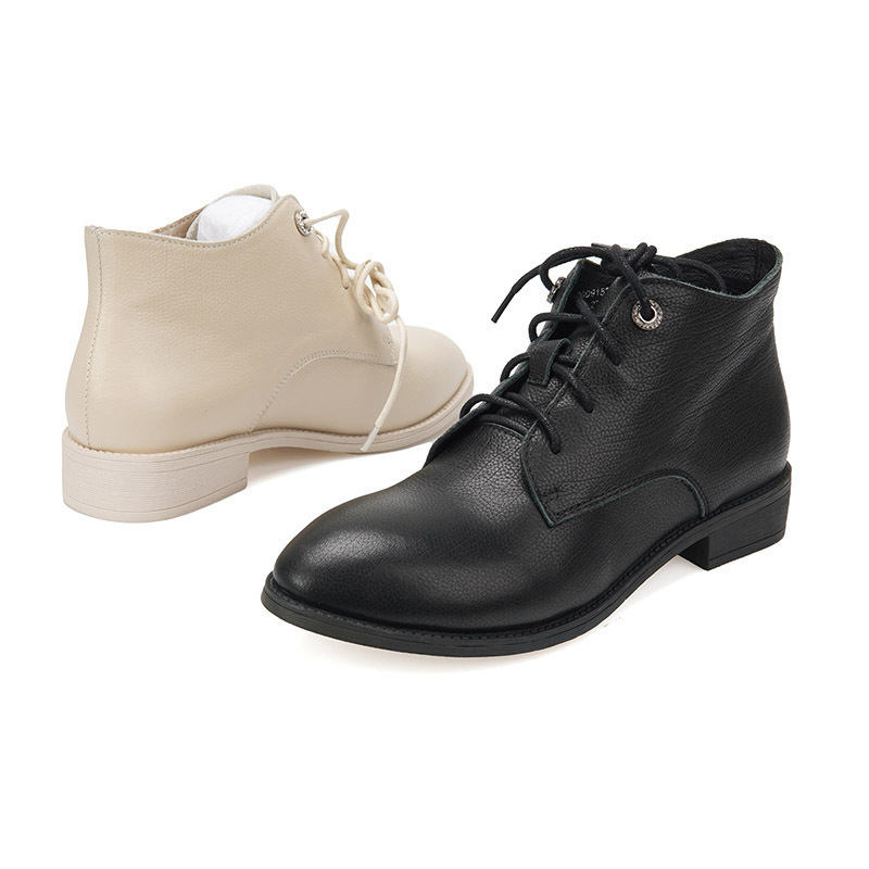 牛皮迪朵英伦米白色系带马丁短靴