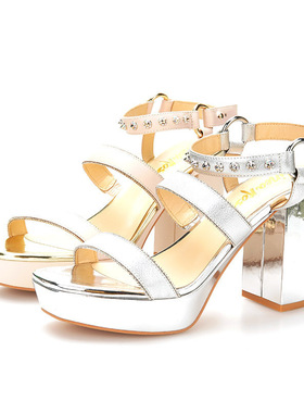 真皮39恋上萝莎Linea Rosa夏天淑气质超高跟鱼嘴台厚底罗马凉鞋