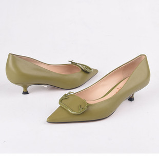 绿色尖头女细低跟浅口单鞋 Rosa 见鹿有喜 37恋尚萝莎Linea 牛皮34
