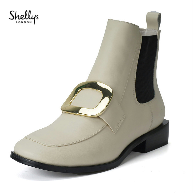 SHELLYS洛丽塔切尔西靴牛皮方扣
