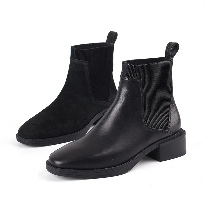 莱尔斯丹方头拼接切尔西靴短靴
