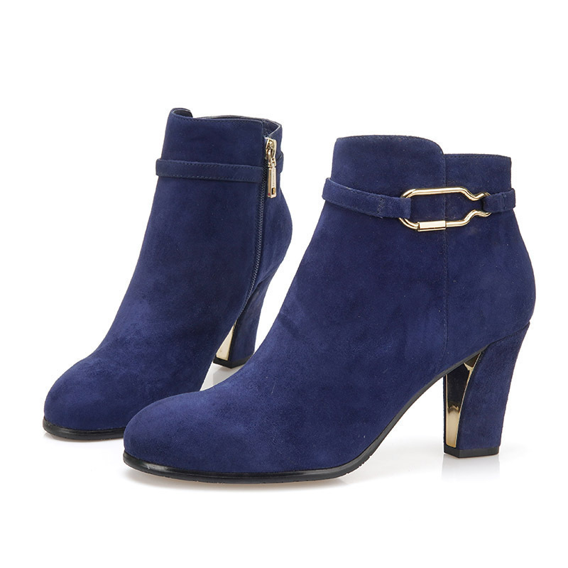 莱尔斯丹法式短靴粗跟金属女鞋