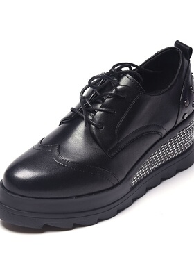 36- 头层牛皮 ZUSE 黑色松糕鞋厚底欧洲站春秋系带女英伦复古单鞋