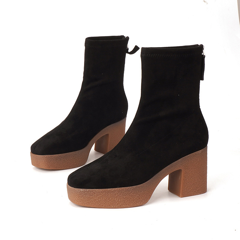 百LI烟筒靴超细纤维牛筋底厚底靴