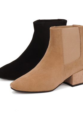 35-39牛皮 shellys英国 瘦瘦靴杏色小个子绒面炸街小短靴女烟筒靴