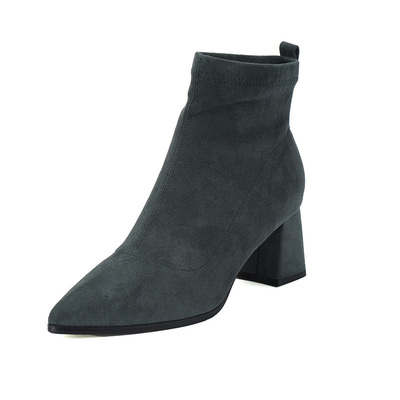 AMIU艾妙女瘦瘦靴7字跟女鞋短靴