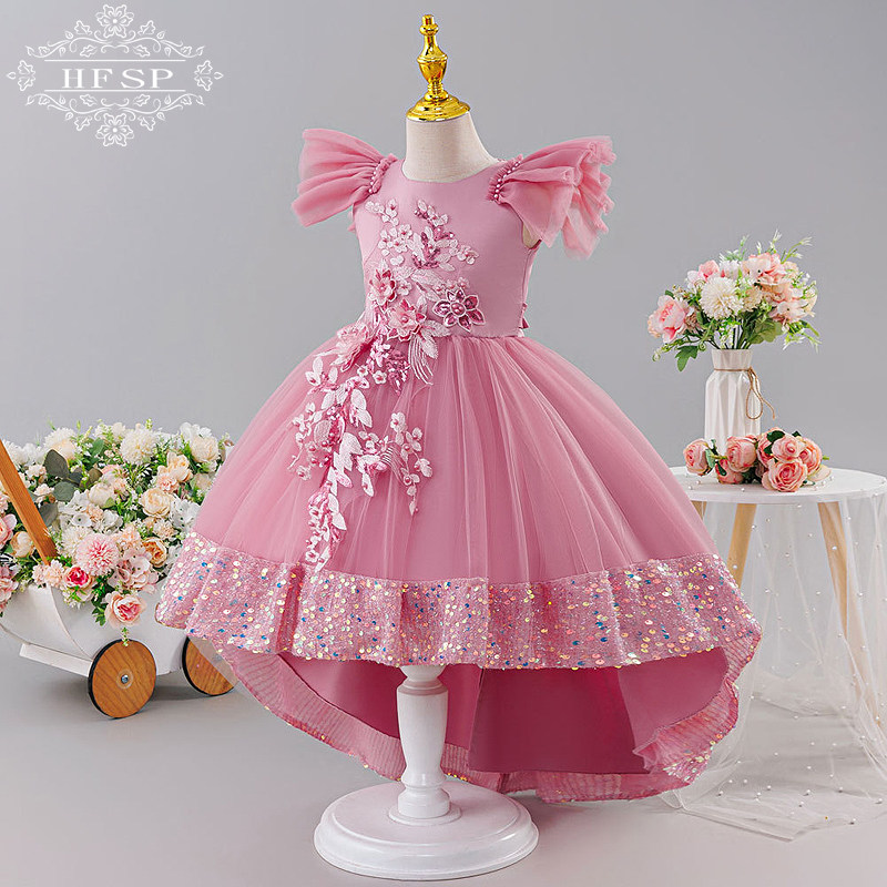 儿童礼服花童婚纱亮片拖尾公主裙