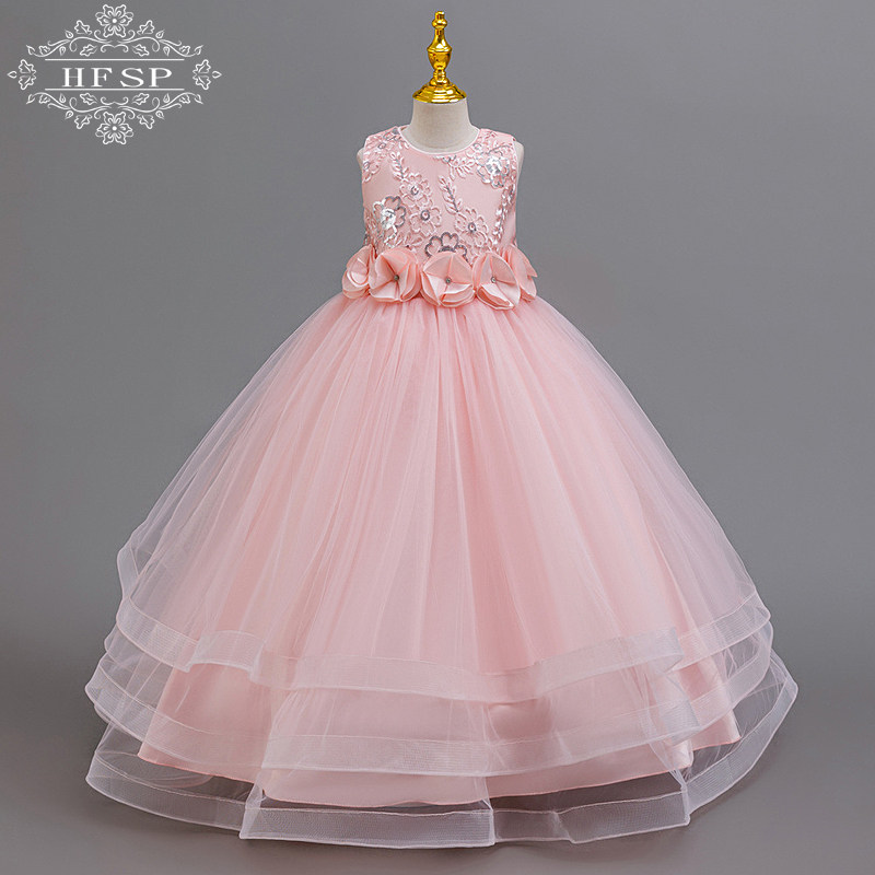 女童礼服裙儿童高端轻奢刺绣花朵公主裙中大童主持花童钢琴演出服
