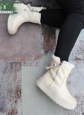 加厚保暖雪地靴双拉链头层软牛皮厚底短靴防滑加绒真皮女靴243017