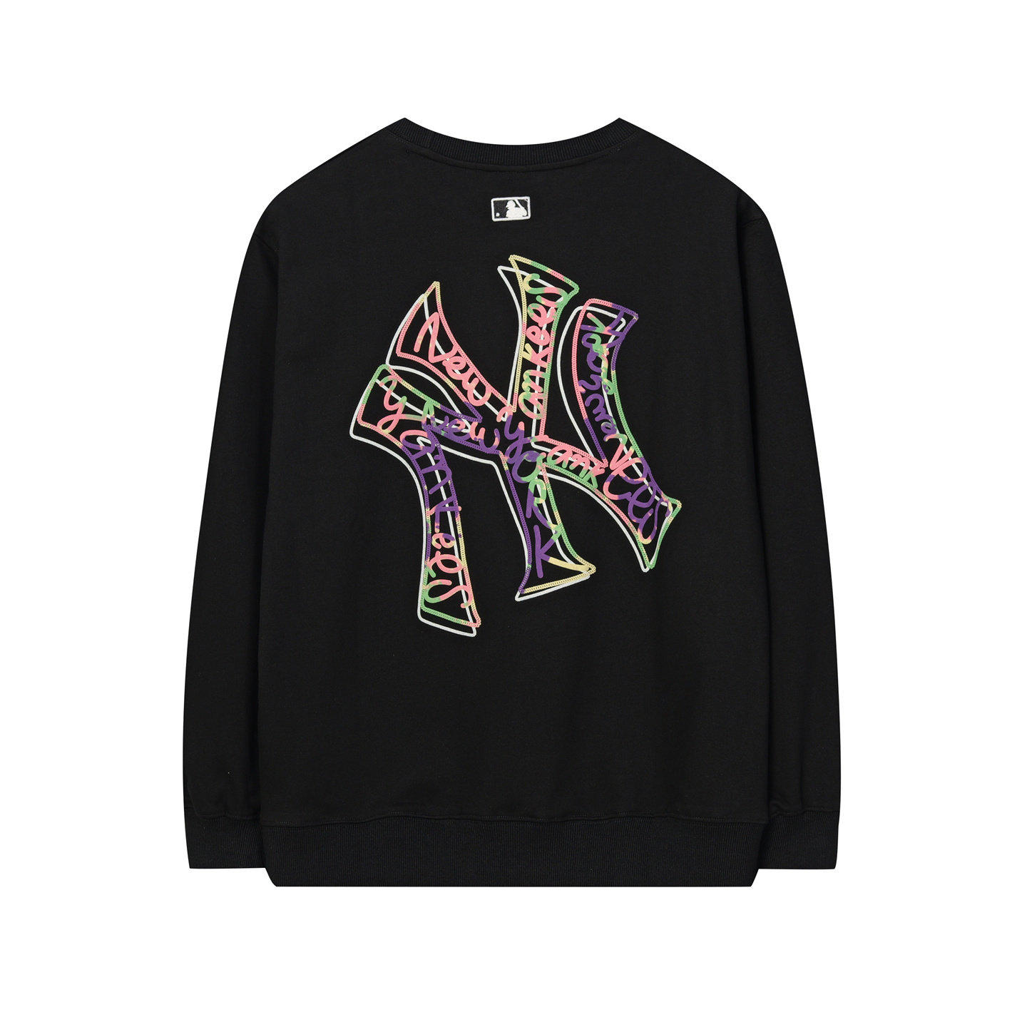 MLB韩国2025新款圆领卫衣涂鸦NY男女同款春秋季刺绣宽松纯棉外套