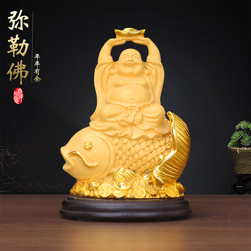 绒沙金弥勒佛笑佛乐佛大肚佛神像招财摆件聚宝盆龙龟鱼客厅装饰品