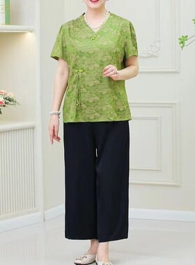 夏天短袖女装国风喜婆婆结婚礼服婚宴套装穿大气端庄妈妈衣服套装