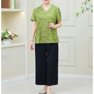 夏天短袖女装国风喜婆婆结婚礼服婚宴套装穿大气端庄妈妈衣服套装