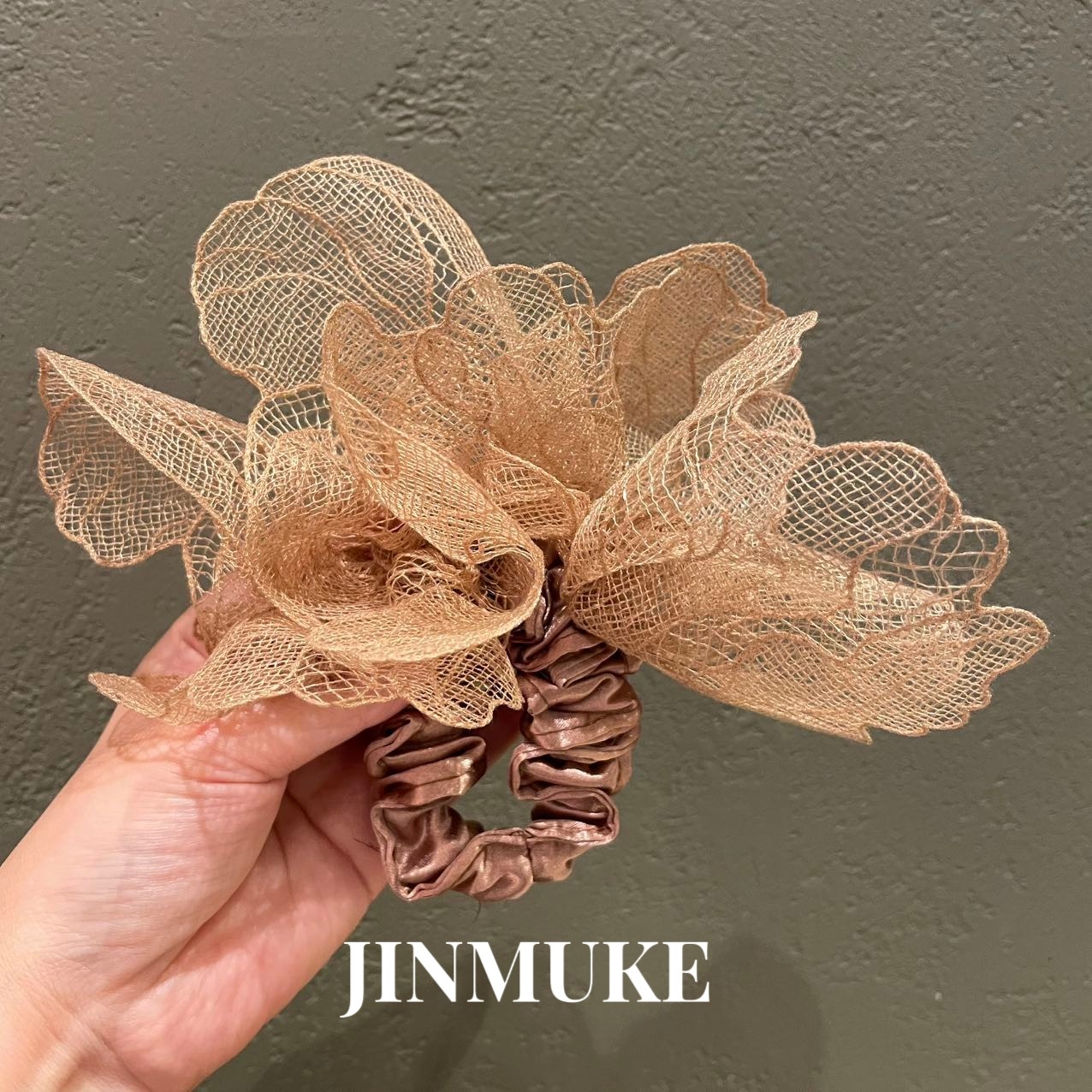 JINMUKE韩国进口发饰头饰新款蕾丝手工文艺立体蝴蝶结弹簧夹发圈