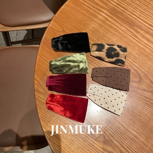 JINMUKE韩国进口发饰品新款气质百搭丝绒豹纹波点灯芯绒发夹边夹