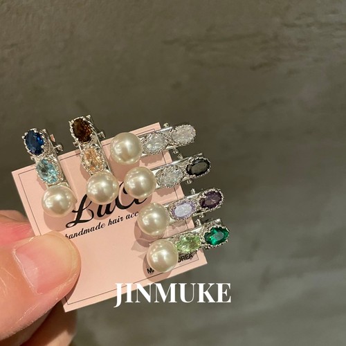 JINMUKE韩国进口发饰品luce新款气质百搭珍珠水钻发夹刘海夹侧夹