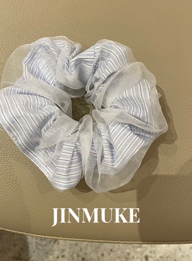 JINMUKE韩国进口发饰条纹蓝色清新发圈女复古头绳肥肠发圈马尾新