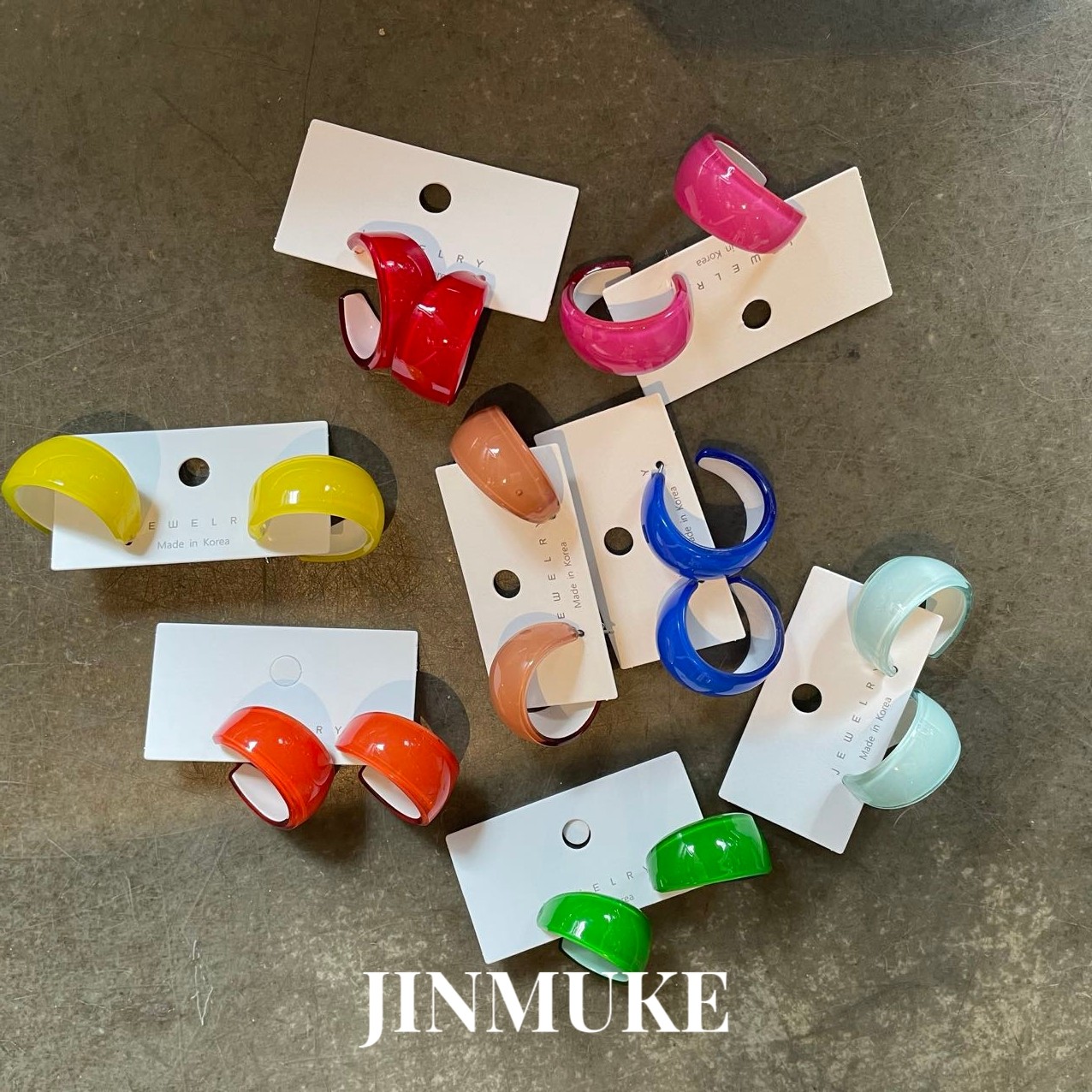 JINMUKE韩国进口耳饰好看的亮色纯色圆圈耳钉耳环耳圈新品