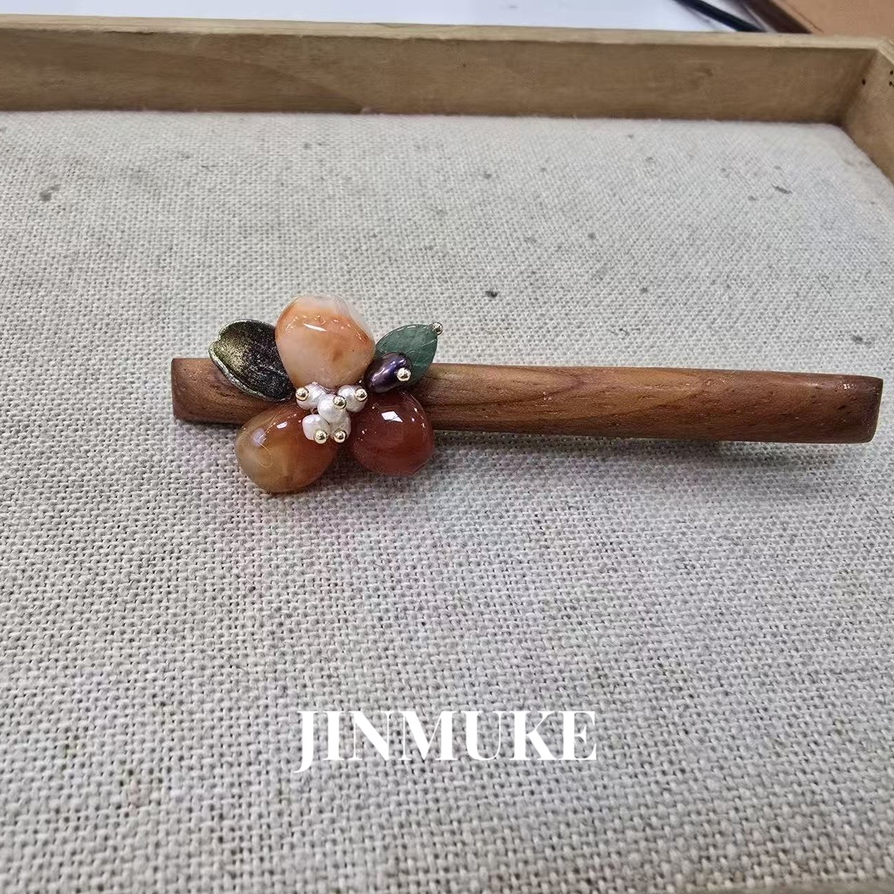 JINMUKE韩国进口发饰品新气质百搭天然石发夹鸭嘴夹木头发夹中古