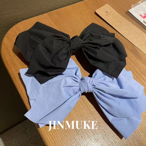 JINMUKE韩国进口发饰品气质百搭简约纯色蝴蝶结发夹弹簧夹新品