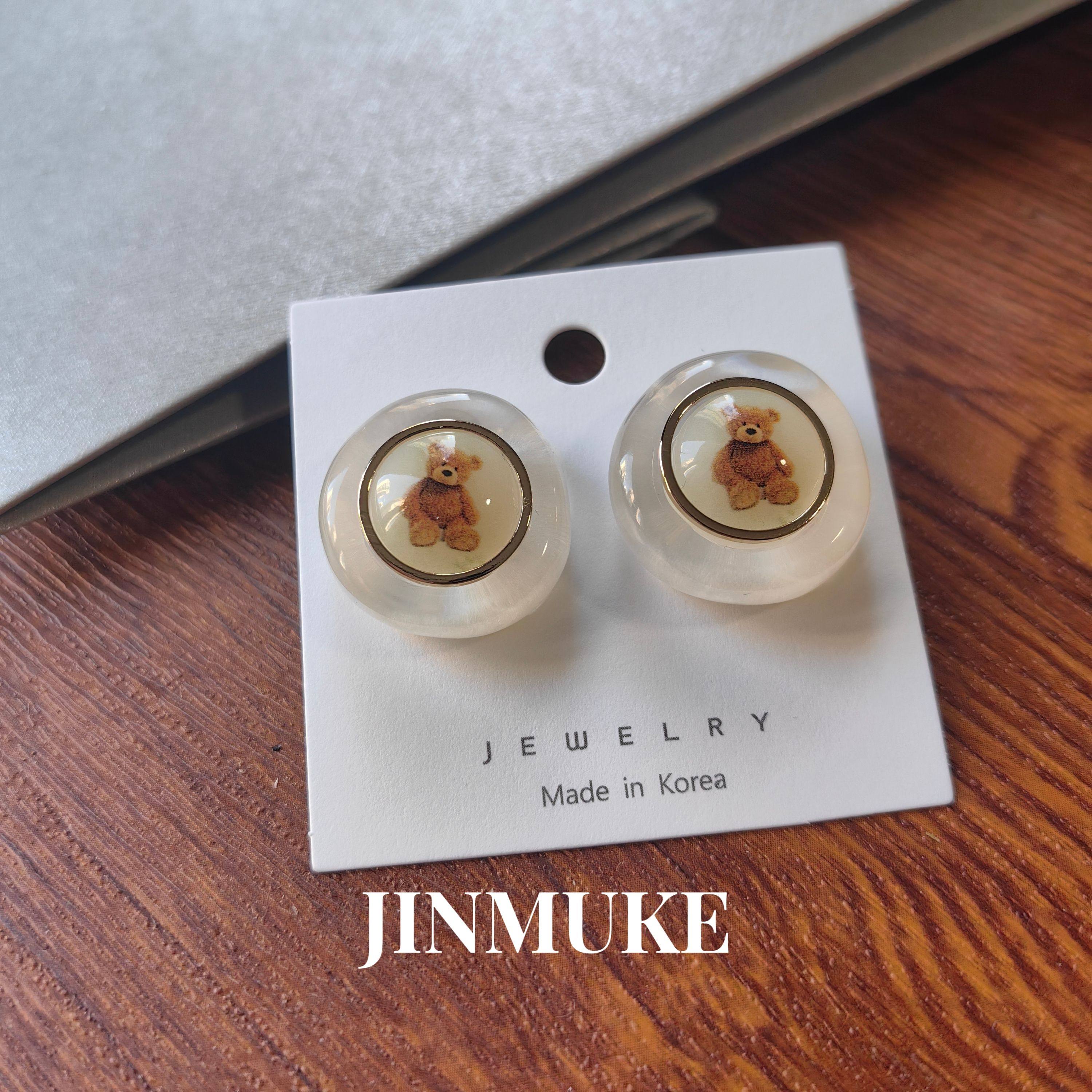 JINMUKE韩国进口耳饰气质法式复古亚克力小熊耳环冰透设计耳钉新,饰品/流行首饰/时尚饰品新,耳钉,淘宝优惠券,粉丝福利购,淘宝优惠卷