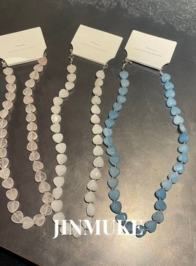 JINMUKE韩国进口东大门新款春蓝色串珠项链高小众设计项链锁骨链