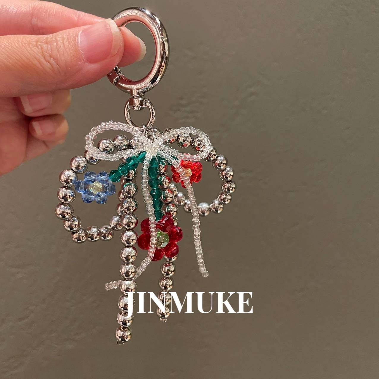 JINMUKE韩国进口饰品挂件蝴蝶结串珠手机链钥匙扣包挂件新品