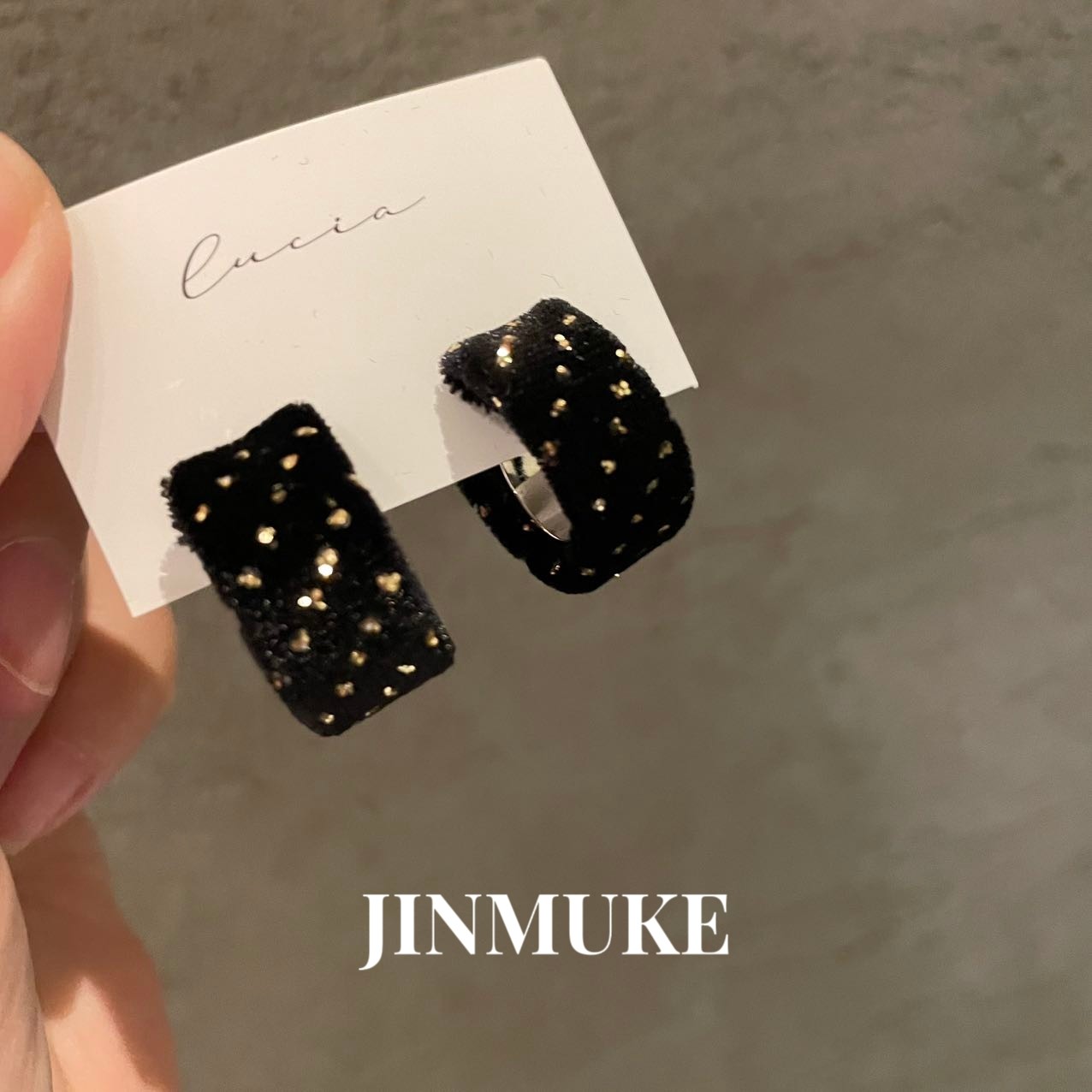 JINMUKE韩国进口耳饰气质简约闪亮黑圆圈耳钉耳环新品