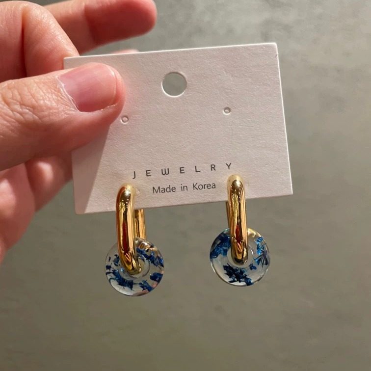 JINMUKE饰品韩国进口耳饰小众气质蓝干花圆形耳钉,饰品/流行首饰/时尚饰品新,耳钉,淘宝优惠券,粉丝福利购,淘宝优惠卷