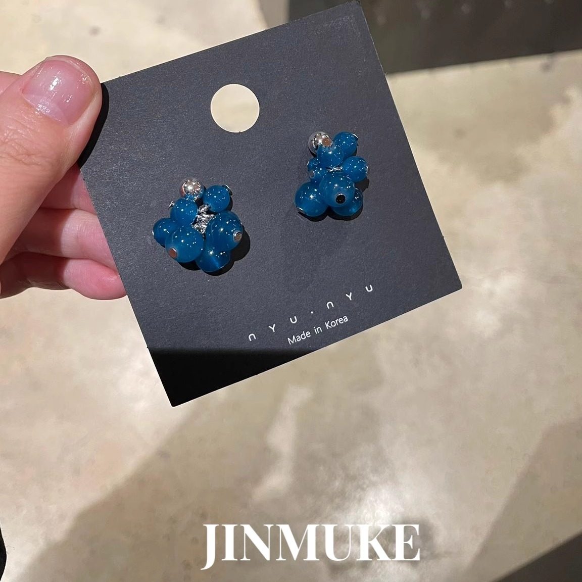 JINMUKE韩国进口东大门新款耳饰复古时髦金属感圆形串珠耳环耳钉